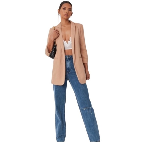 Missguided Oversized Boyfriend Camel Colored Fully Lined Open Front Blazer - Picture 1 of 15